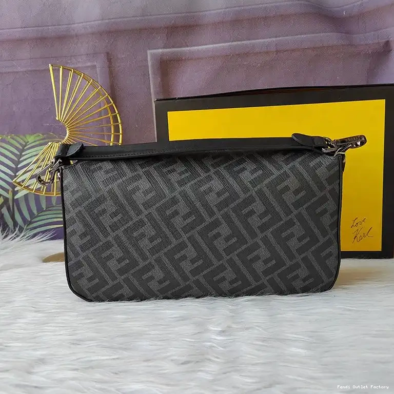 Vintage HOT FF Fabric Fendi Motif In Bag Medium Black Baguette 0507